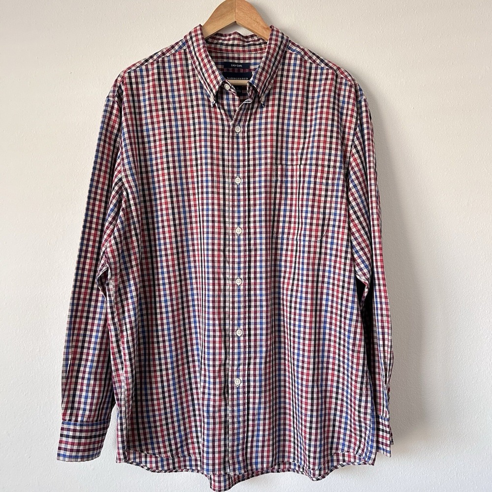 Saddlebred Mens Shirt Size XL Long Sleeve Red Plaid Oxford Button Down Easy Care